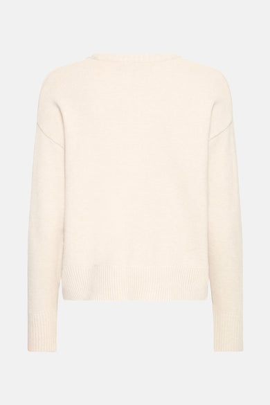 Beige ronde hals trui van Fransa, in fijne breinaald en relaxte pasvorm.