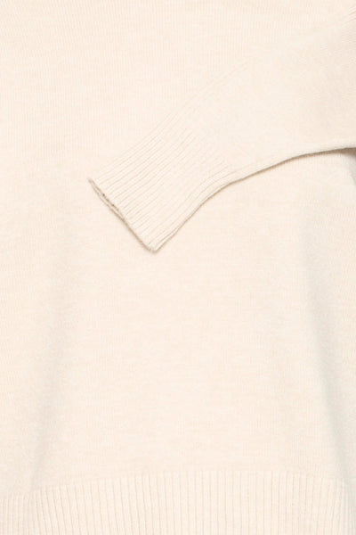 Beige ronde hals trui van Fransa, in fijne textuur gebreid met lange mouwen.
