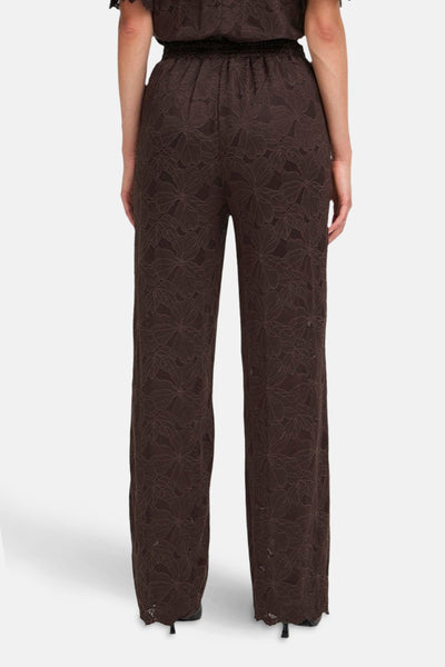 Bruine kanten broek van Fransa®, rechte pasvorm en elastische tailleband, achterzijde.