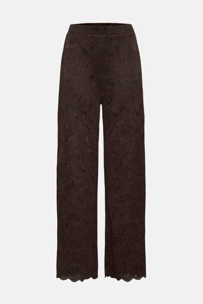 Pantalon marron en dentelle by Fransa®, avec une taille élastique et un ourlet festonné.