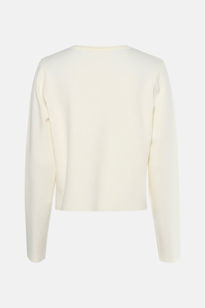 Cardigan écru de Fransa, en maille fine, avec des manches longues et une coupe courte.