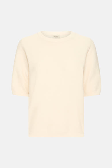 Beige ronde nekpullover van Frankrijk, fijne texturier maille.