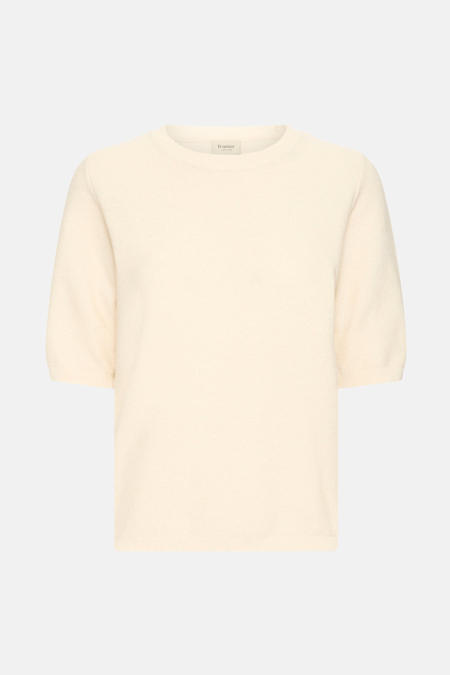 Beige ronde nekpullover van Frankrijk, fijne texturier maille.