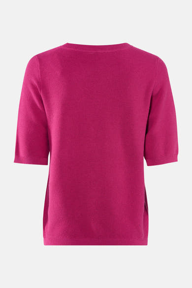 Pull rose à col rond de Fransa®, en maille texturée, vue de dos.
