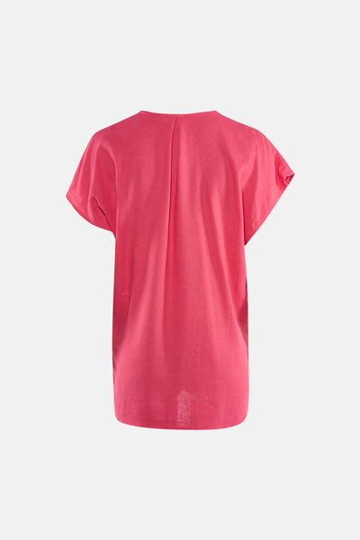 Roze blouse met korte mouwen van Fransa, met een rugplooi en een licht gekreukte textuur.