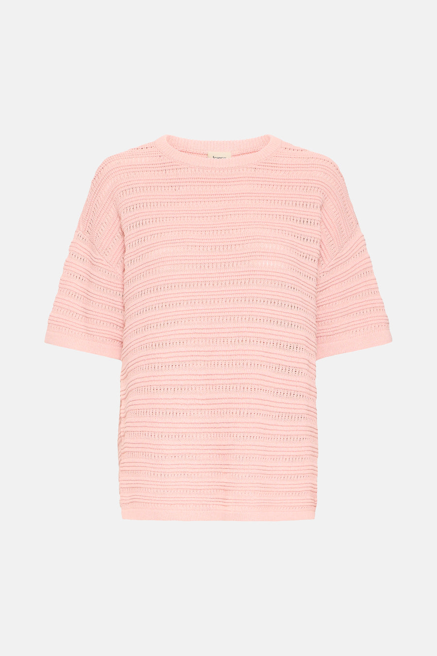 Pull rose à col rond de Fransa, avec une texture en maille ajourée.
