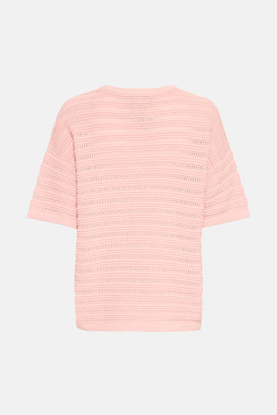 Pull rose à col rond de Fransa®, en maille ajourée à manches courtes.