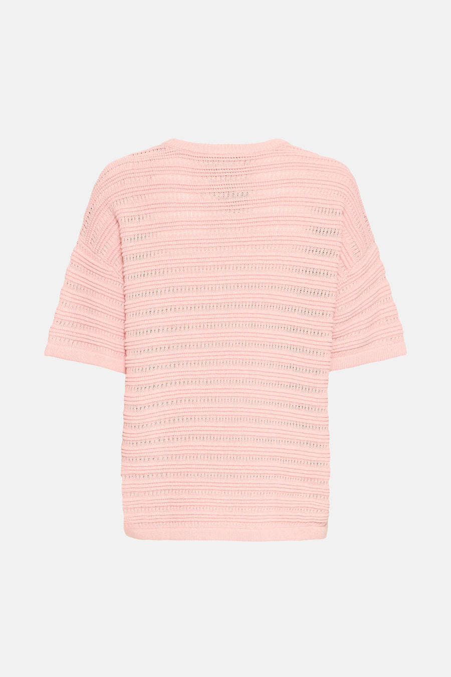 Pull rose à col rond de Fransa®, en maille ajourée à manches courtes.