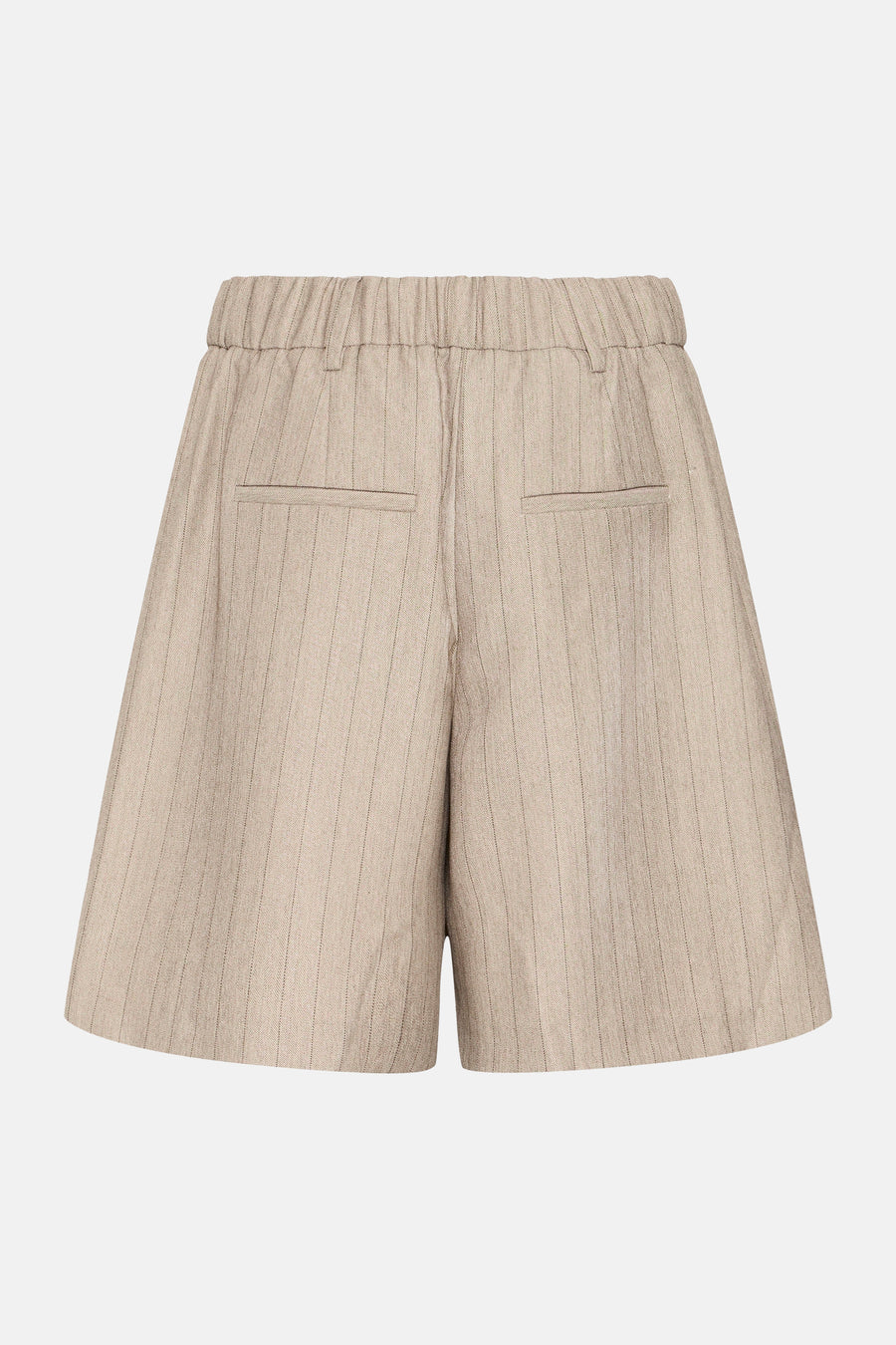 Short marron de Fransa, avec rayures verticales fines et poches arrière plaquées.