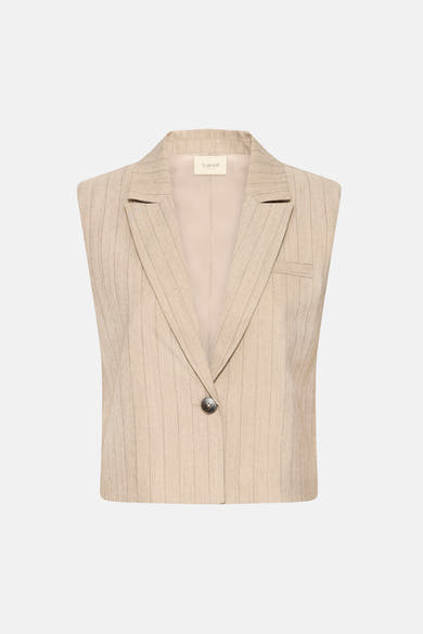 Beige blazer met fijne strepen van Fransa, met inkepingen in de revers en paspelzak.
