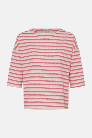 T-shirt à manches longues rayé rose et blanc de Fransa, motif texturé à petits points.
