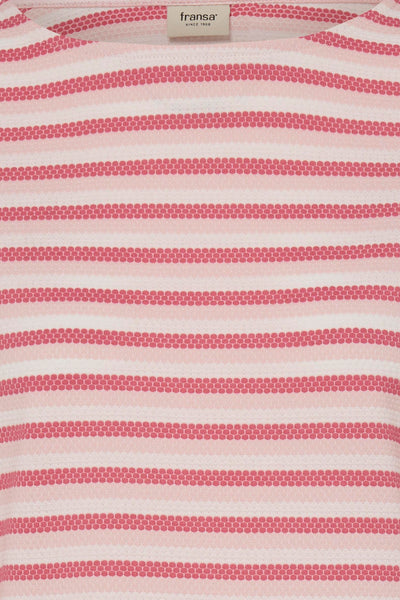 T-shirt à manches longues multicolore de Fransa, à rayures horizontales roses et blanches en motif nid d'abeille.
