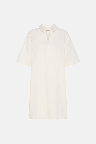 Robe écru à manches courtes de Fransa, coupe droite et décontractée, avec col et encolure en V.