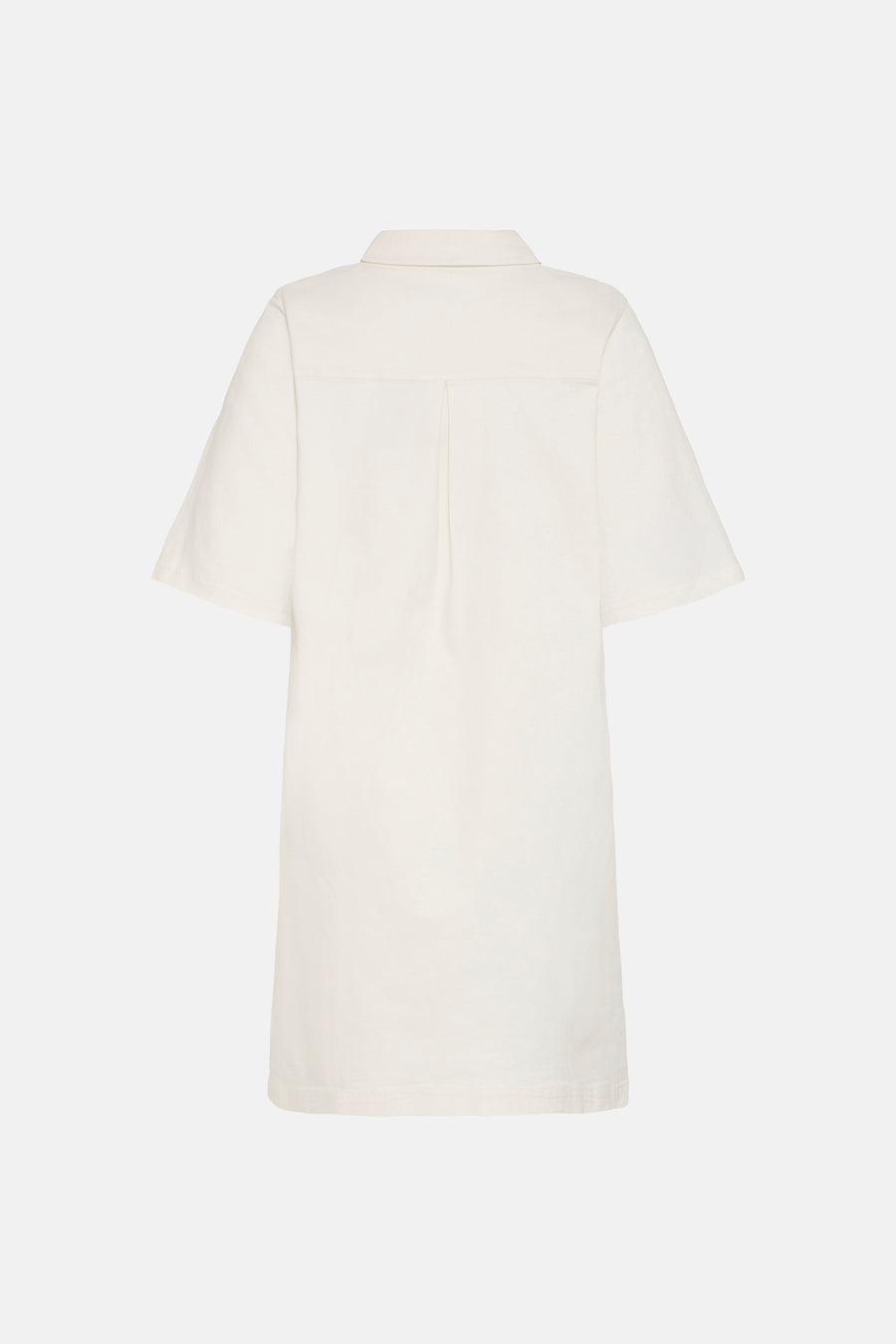 Robe écru à manches courtes de Fransa, vue de dos, avec un pli creux et empiècement au haut du dos.
