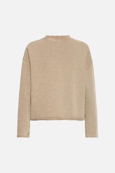 Sweat-shirt col rond brun de Fransa, coupe courte avec finitions brutes.