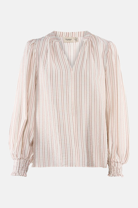 Blouse rayée à manches longues multicolore de Fransa, avec manches bouffantes et poignets smockés.