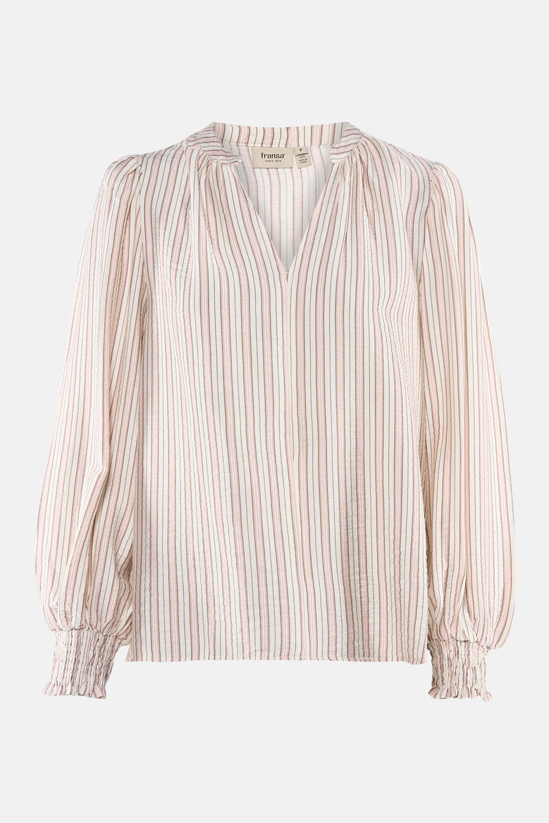 Multikleurige blouse met lange mouwen van Fransa, met verticale strepen, pofmouwen en elastische manchetten.