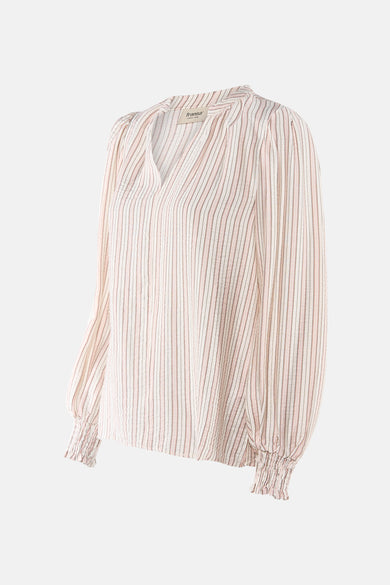 Multikleur gestreept blouse met lange mouwen van Fransa, met pofmouwen en een V-hals.