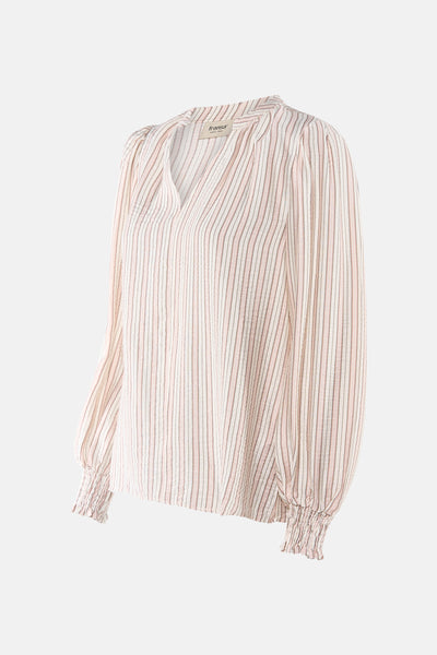 Multikleur gestreept blouse met lange mouwen van Fransa, met pofmouwen en een V-hals.