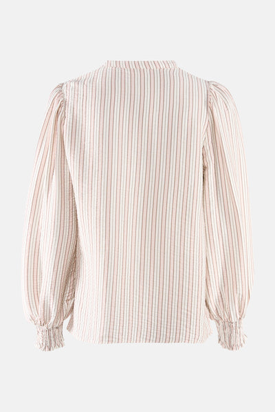 Blouse à manches longues multicolore de Fransa, à rayures verticales, manches bouffantes et poignets élastiqués.