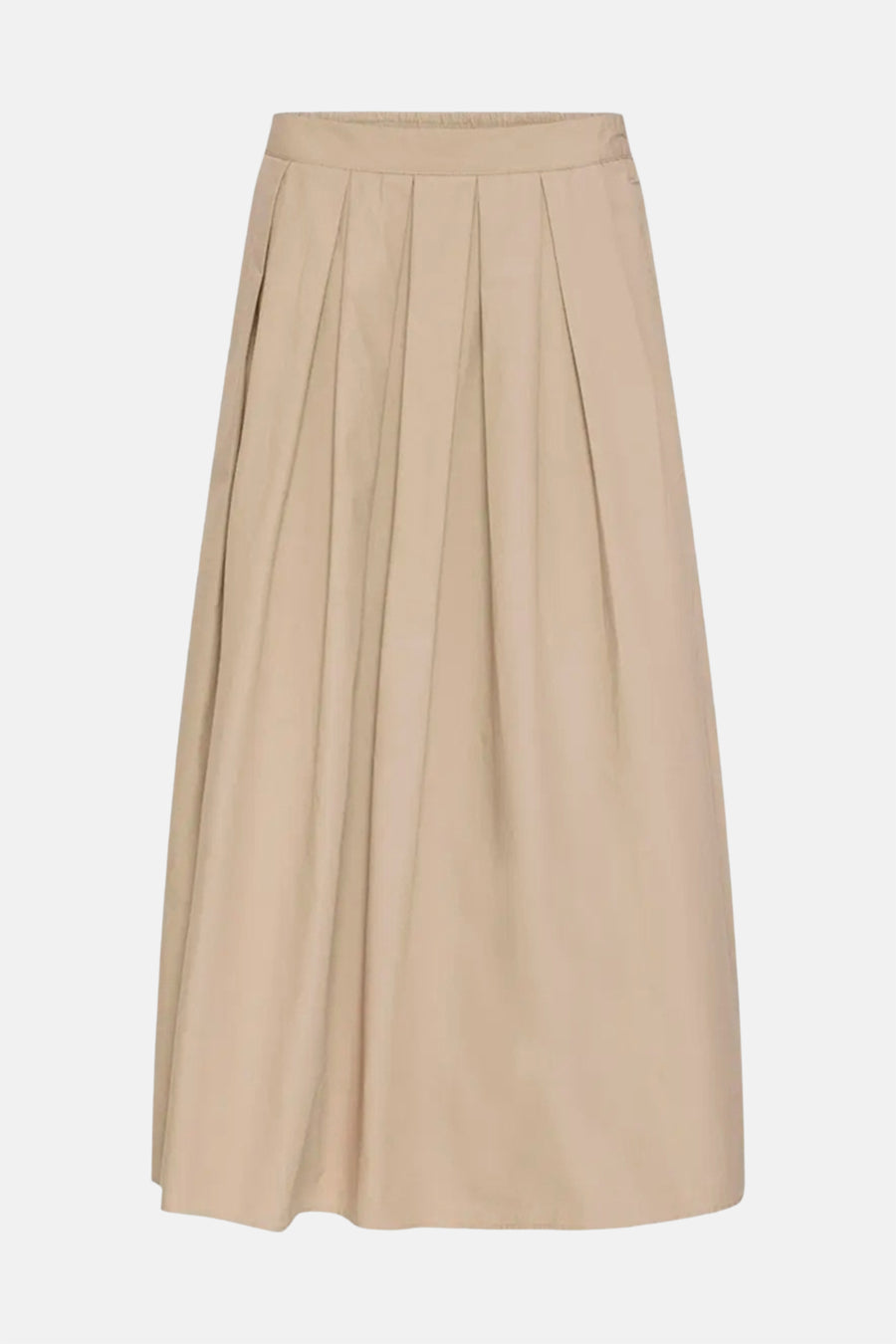 Beige geplooide lange rok van Fransa, vooraanzicht.