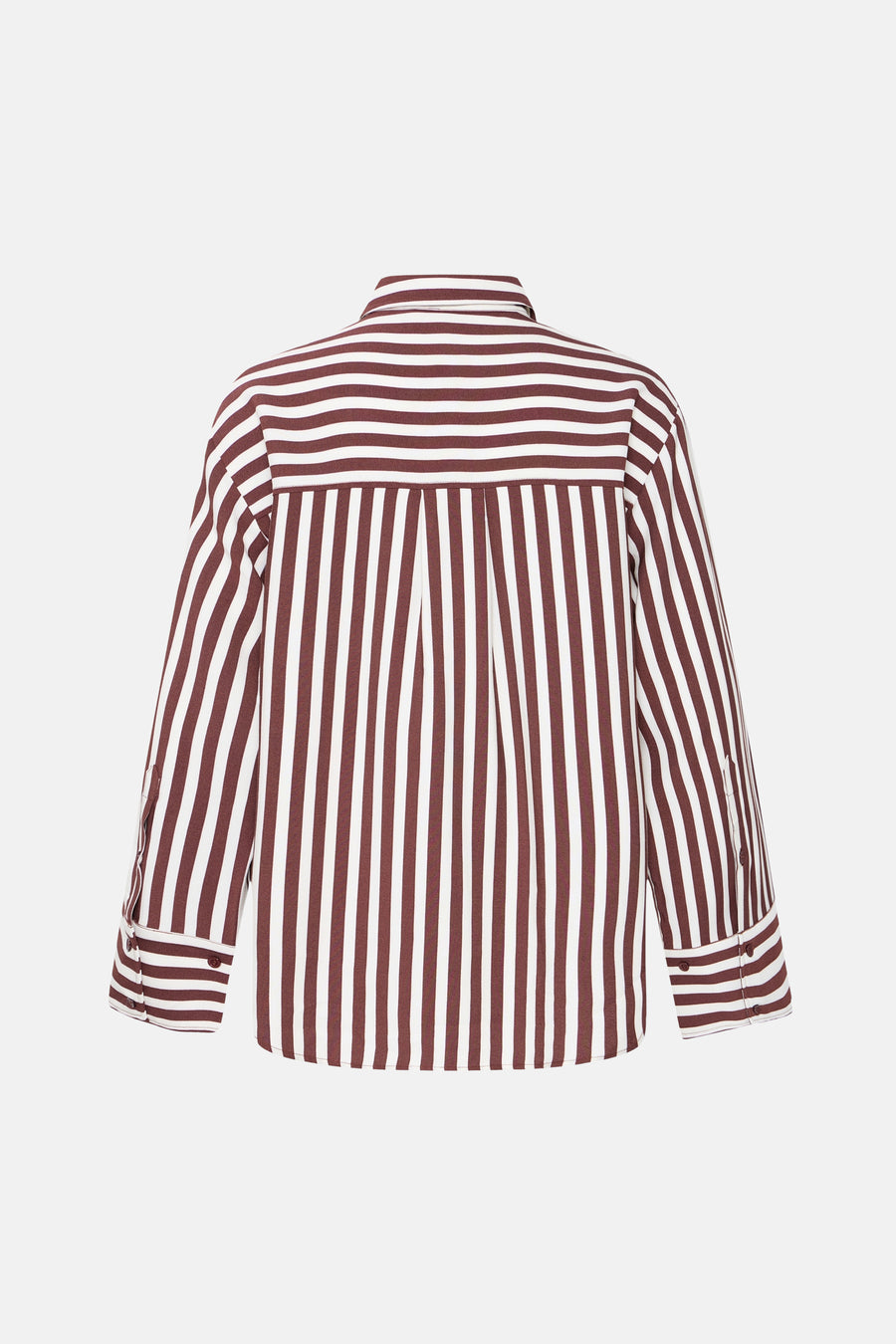 Chemise à manches longues multicolore par Fransa®, vue dos, rayures verticales marron et blanches, col classique, poignets boutonnés