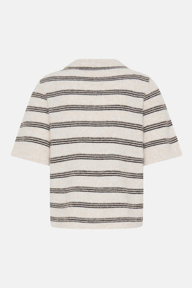 Pull multicolore à rayures horizontales beige et marron de Fransa®, vue arrière, manches courtes, col ras du cou