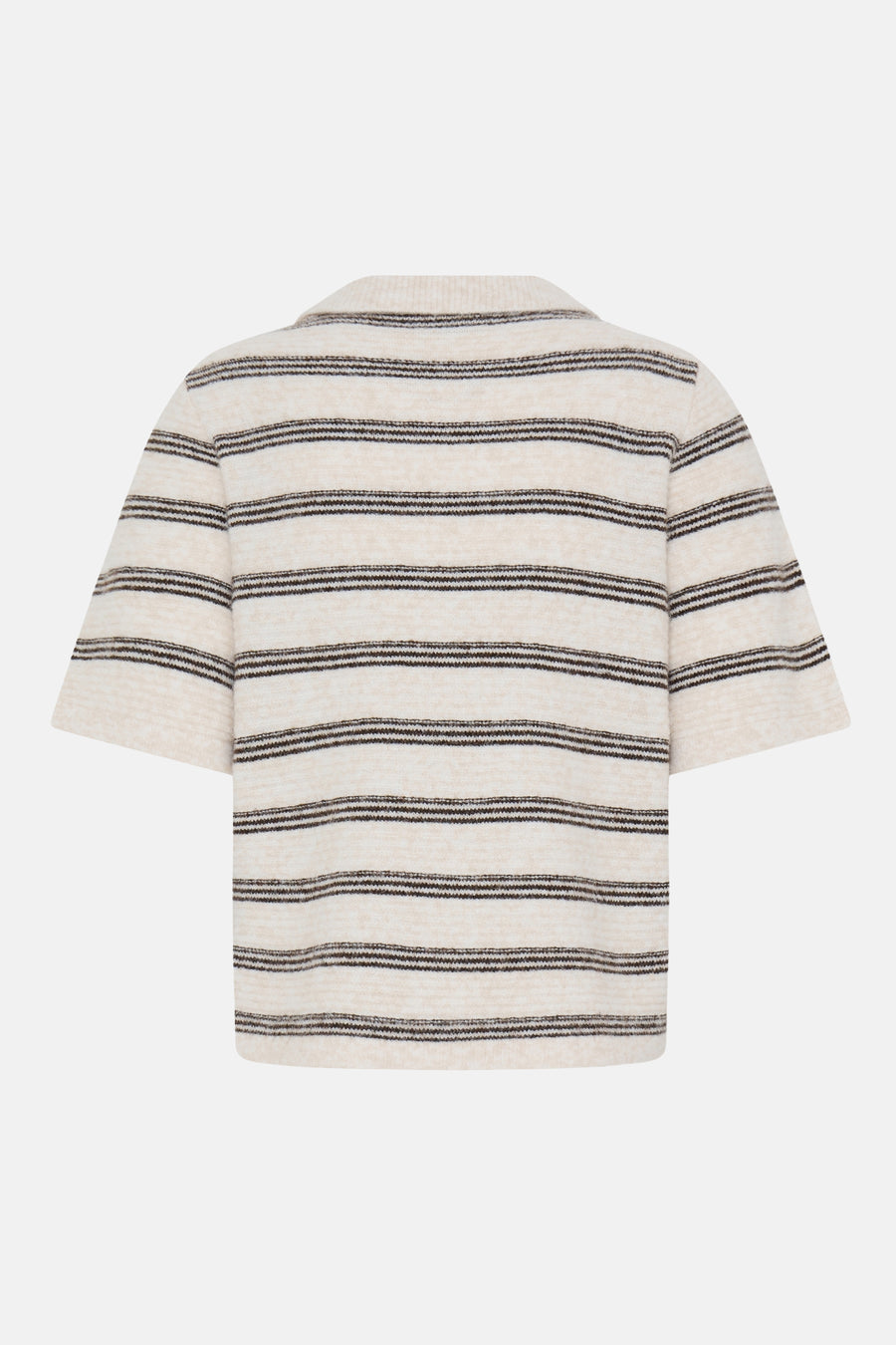 Pull multicolore à rayures horizontales beige et marron de Fransa®, vue arrière, manches courtes, col ras du cou