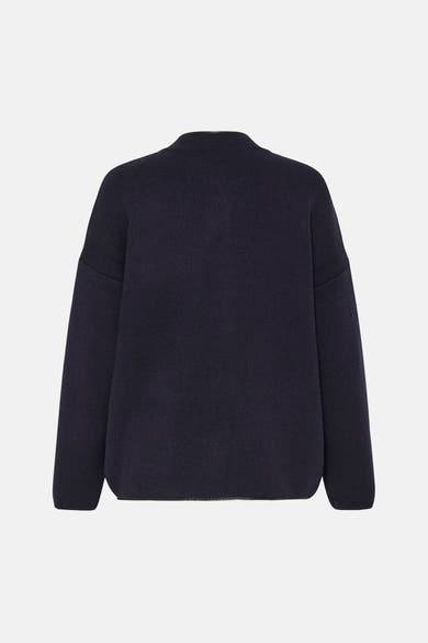 Gilet bleu en tricot épais de Fransa®, vue arrière, coupe ample, finition col ras du cou