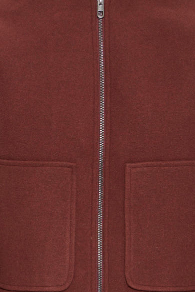 Veste courte marron par Fransa®, zip métallique central, poches plaquées, texture douce, vue frontale rapprochée