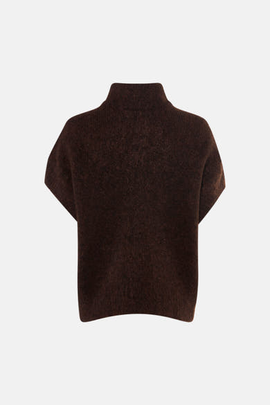 Gilet sans manches brun en matière texturée, col montant, vue arrière, par Fransa®