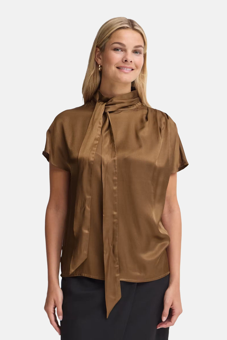 Blouse met korte mouwen - cognac