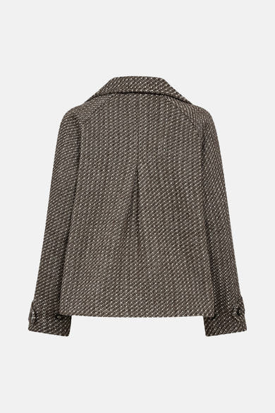 Veste courte taupe de FREEQUENT, avec un motif texturé à chevrons et des boutons aux poignets.