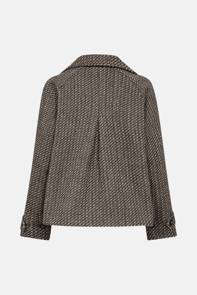 Veste courte taupe de FREEQUENT, avec un motif texturé à chevrons et des boutons aux poignets.