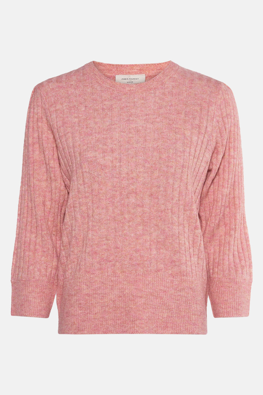 Pull rose à col rond de FREEQUENT avec une texture côtelée verticale fine.