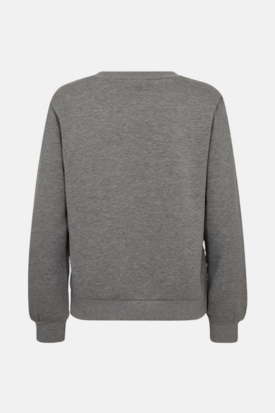 Sweat-shirt gris chiné de FREEQUENT, manches longues avec poignets côtelés, vue de dos.
