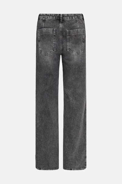 Jean droit en denim gris foncé de FREEQUENT, avec poches arrière et détail usé.
