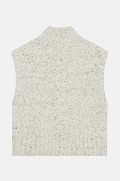 Beige FREEQUENT mouliné tanktop met opstaande kraag, mouwloos.