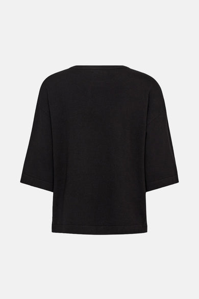 Pull noir à col rond de FREEQUENT, en maille texturée à manches courtes.