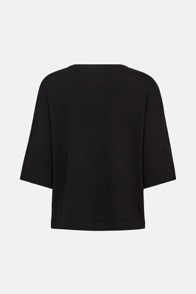 Pull noir à col rond de FREEQUENT, en maille texturée à manches courtes.