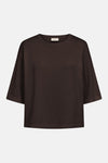 Brown crewneck sweater with ribbed trim and relaxed fit, by The Moment, front view on white background
