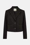 Korte gemêleerde grijze blazer van FREEQUENT, met twee knopen en paspelzakken.