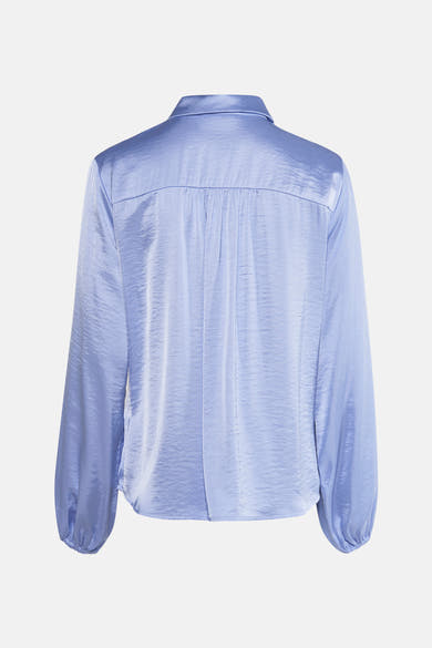 Blauwe blouse met lange mouwen van FREEQUENT, met een klassieke kraag en een rugplooi.