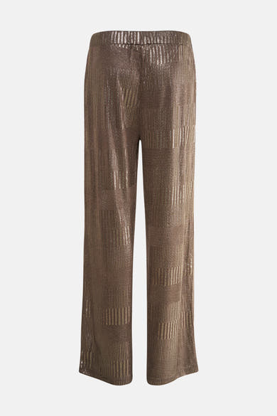 Taupe gestreepte broek met glans van FREEQUENT, met een geplooide textuur en een rechte pasvorm.