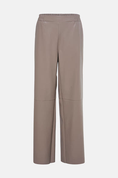 Beige broek van imitatieleer van FREEQUENT, rechte pasvorm met elastische tailleband.