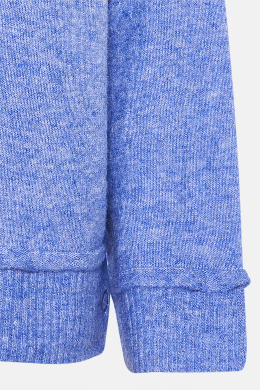 Blauwe coltrui van FREEQUENT, in zachte gemêleerde brei met geribbelde afwerkingen.