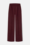 Bordeaux broek van FREEQUENT, met elastische tailleband en witte zijstrepen.
