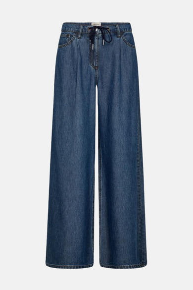 Wijde jeans van middinblauw denim van Freequent, met trekkoord in de taille.
