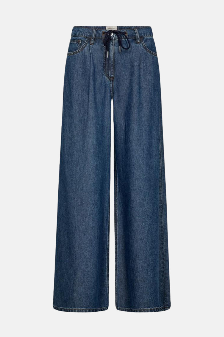 Wijde jeans van middinblauw denim van Freequent, met trekkoord in de taille.