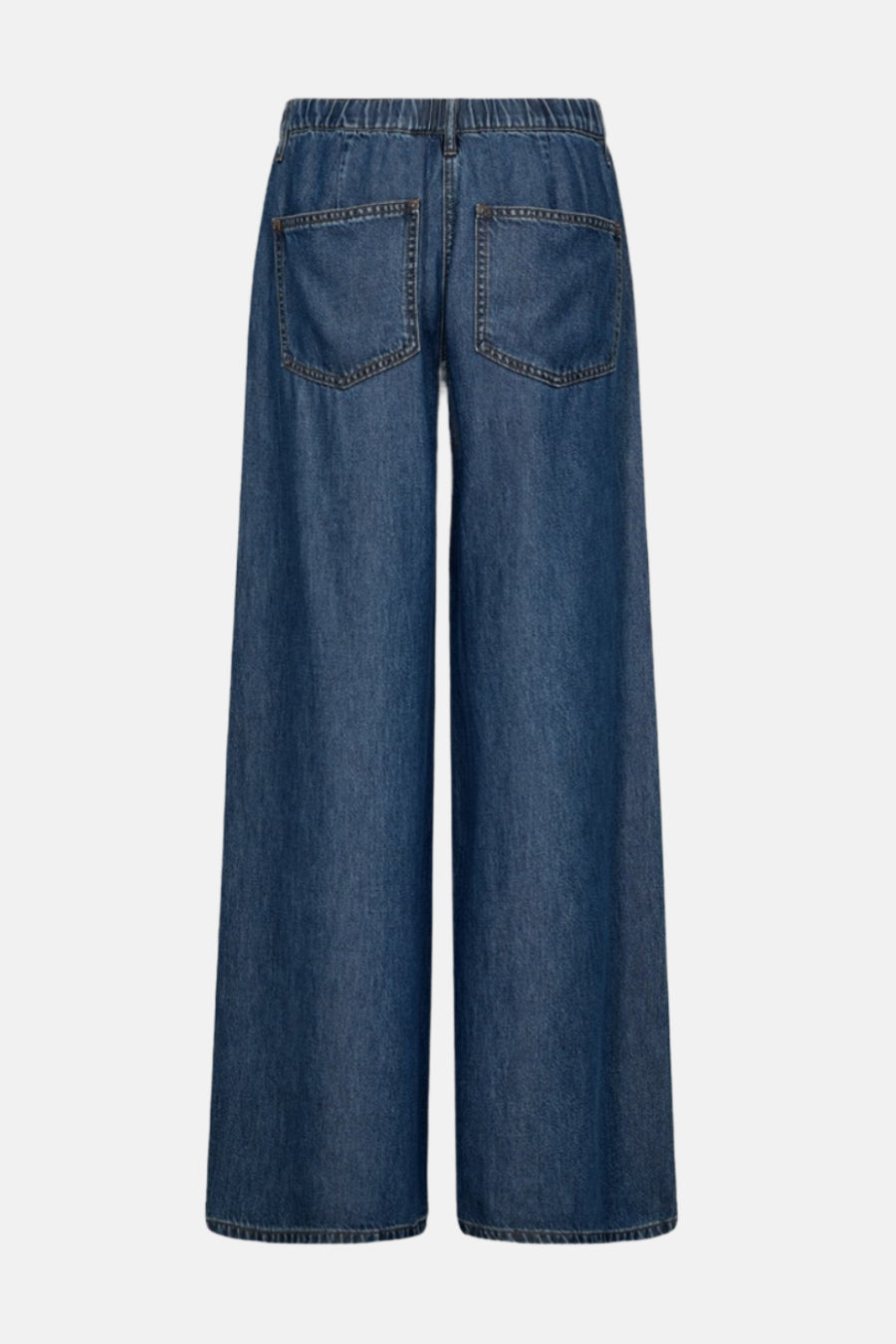 Wijde spijkerbroek in middieblauw denim van FREEQUENT, met achterzakken en elastische tailleband.